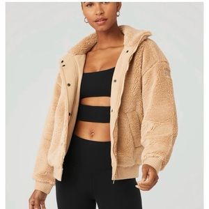 ALO Sherpa Varsity Jacket Tan Camel Large